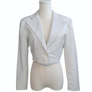 Vintage 1980s Michael Hoban North Beach Leather White Cropped Blazer Jacket